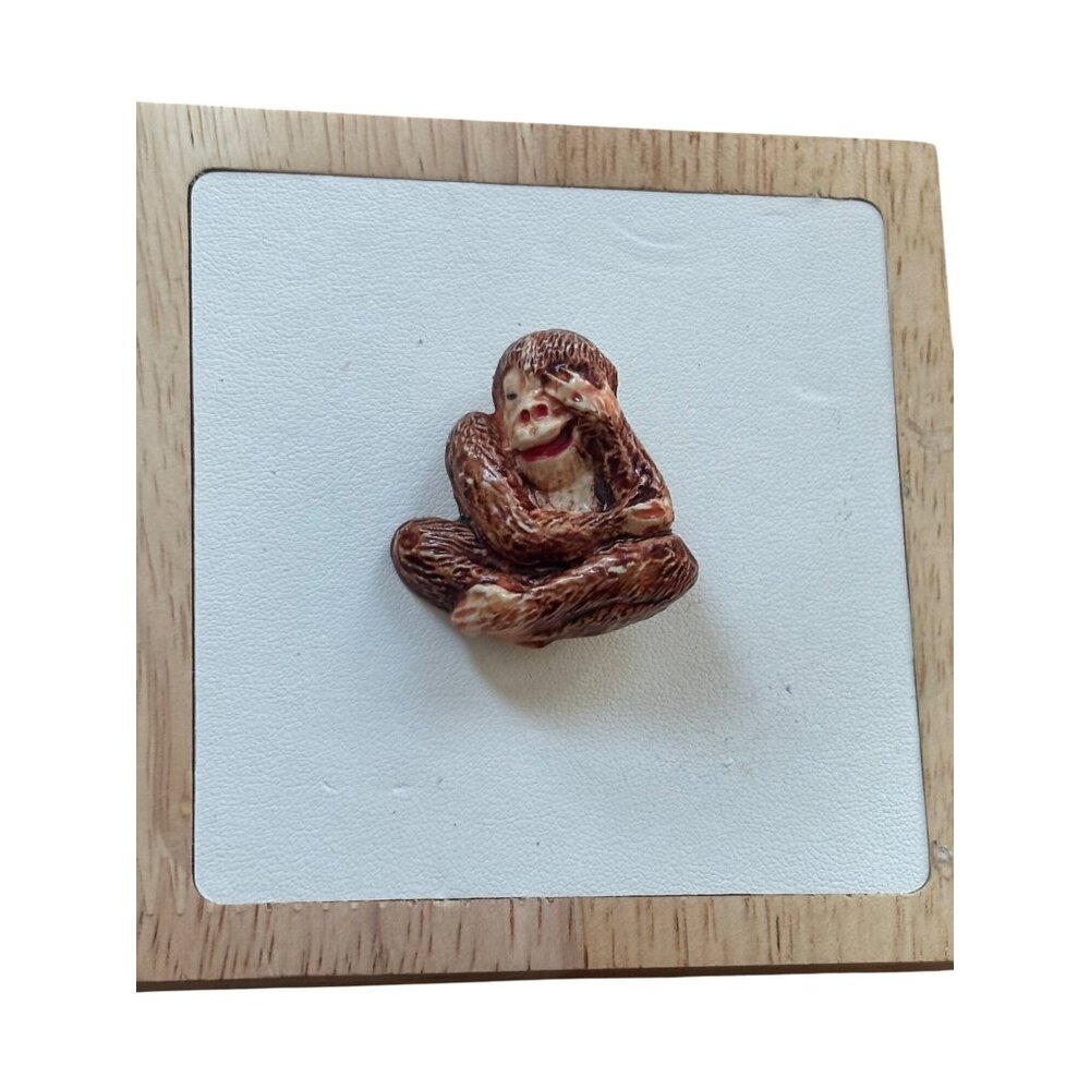 Vintage Monkey Figurine Brooch Pin Resin Handcrafted Collectible